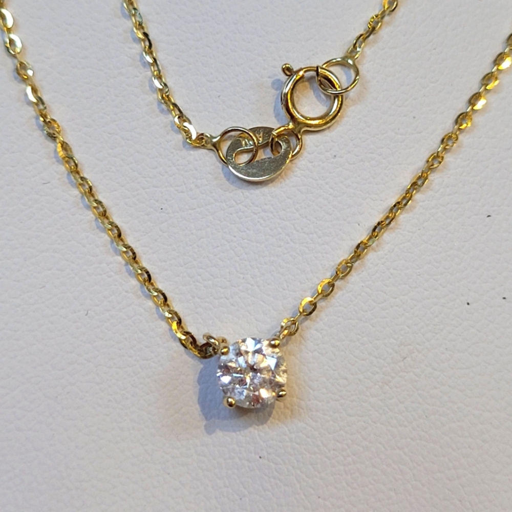 10k Solid Gold & 1/2 Carat Round Diamond Solitaire Necklace, 18"L.